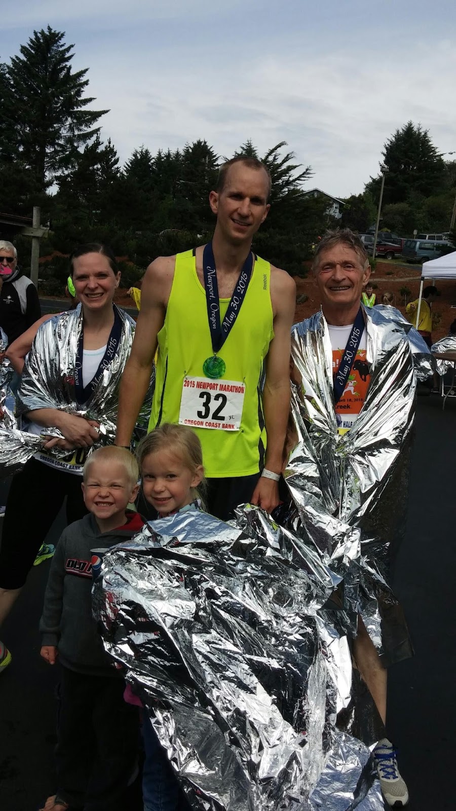 Me, Jerry, Kara, and the kids right after finishing the Newport Marathon
